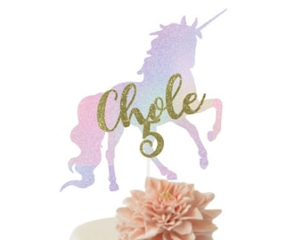 Unicorn Cake Topper. Personalized Name + Number Cake Topper. Unicorn Birthday Cake Topper. Unicorn Party Decoration.