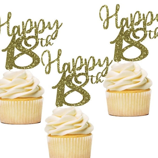 12Ct Happy 18th Cupcake Toppers. 18 Cupcake Toppers. 18th Birthday Cupcake Toppers. Happy 18th Topper. 18th Birthday Party Decor.