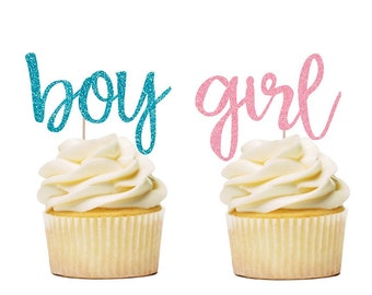 12Ct. Gender Reveal Cupcake Toppers Boy or Girl Cupcake Toppers Gender Reveal Party Decoration