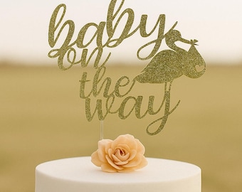 Baby On the Way Cake Topper Glitter Baby Shower Cake Topper Baby Shower Cake Topper Gender Reveal Party Decor Pregnancy Announcement Topper