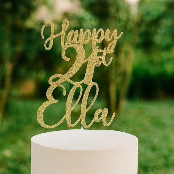 Personlig tårtdekoration för 21-årsdagen: Anpassad Happy Twenty-One-dekoration