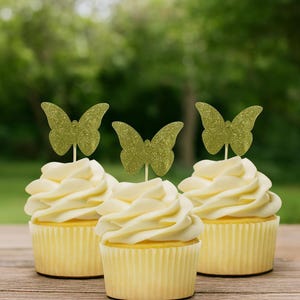 Glitter Butterfly Cupcake Toppers 12ct – Butterfly Party Decor, Garden Birthday Cupcake Picks, Baby Shower Butterfly Toppers