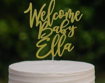 Personalisierter Willkommens-Baby-Kuchendeckel: Glitzer-Babyparty-Dekoration