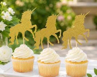 Glitterende eenhoorn cupcake toppers, 12 stuks, magische verjaardagsfeestdecoratie