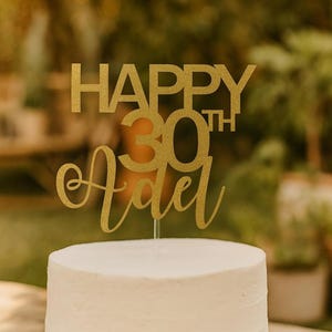 Happy 30th Birthday Cake Topper with Name – Custom Gold Glitter Birthday Topper – Personalized Age and Name Cake Decoration Party Decor