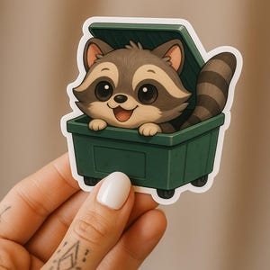 Cute Chibi Raccoon Dumpster Sticker Glossy Vinyl Trash Panda Decal Funny Chibi Trash Panda Sticker Happy Raccoon Dumpster Sticker