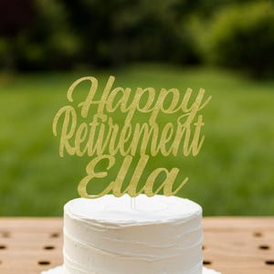 Happy Retirement Cake Topper Personalized Name | Glitter Retirement Party Cake Decoration | Custom Retirement Topper for Women Men