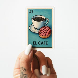 El Café Loteria Sticker Coffee and Pan Dulce Concha Vinyl Sticker | Mexican Loteria Aesthetic | Waterproof Sticker in Multiple Sizes