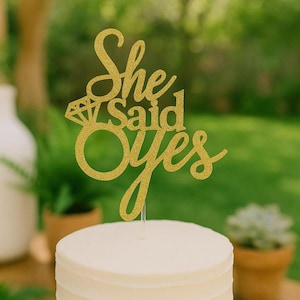 She Said Yes Cake Topper – Glitter Engagement Party Decoration, Bridal Shower Cake Topper, Diamond Ring Proposal Party Decor