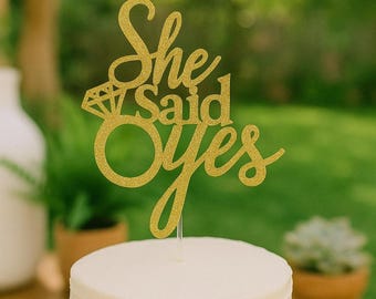She Said Yes Cake Topper: Glitter Engagement Party Decoration