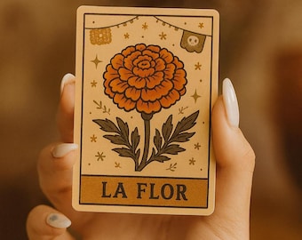 La Flor マリーゴールド ステッカー: ロッテリア カード、ディア デ ムエルトス、ボヘミアン スタイル