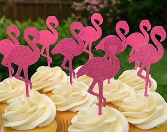 Rosa Flamingo Cupcake Toppers: Glitter Tropische Partydekoration
