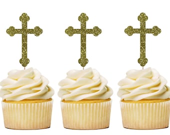 12 Ct. Baptism Cupcake Topper. Christening Cupcake Toppers. First Communion Cupcake Toppers. Cross Toppers. Confirmation Decoration