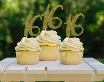 30 Stück Vintage 2007 Cupcake-Topper 'Happy 16th Birthday' – Goldene Deko Für Geburtstag & Partys