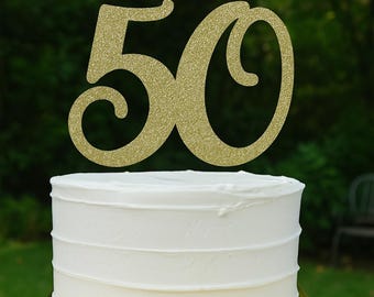 Gold Glitter 50th Cake Topper: Elegant Birthday Anniversary Decoration