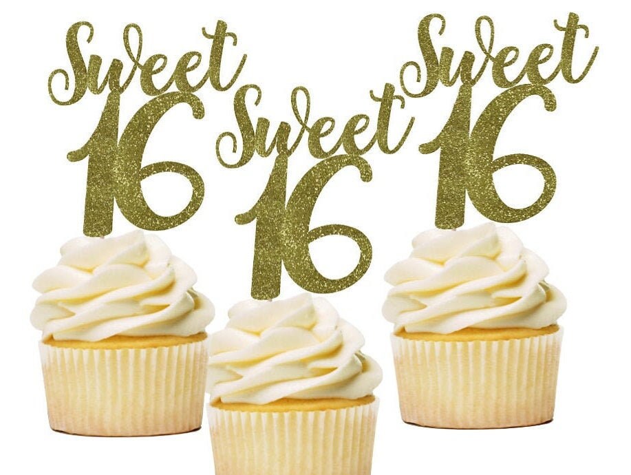 30 Stück Cupcake-Topper „Happy 16th Birthday“ – Glitzernd, Roségold, Für Geburtstag & Feiern