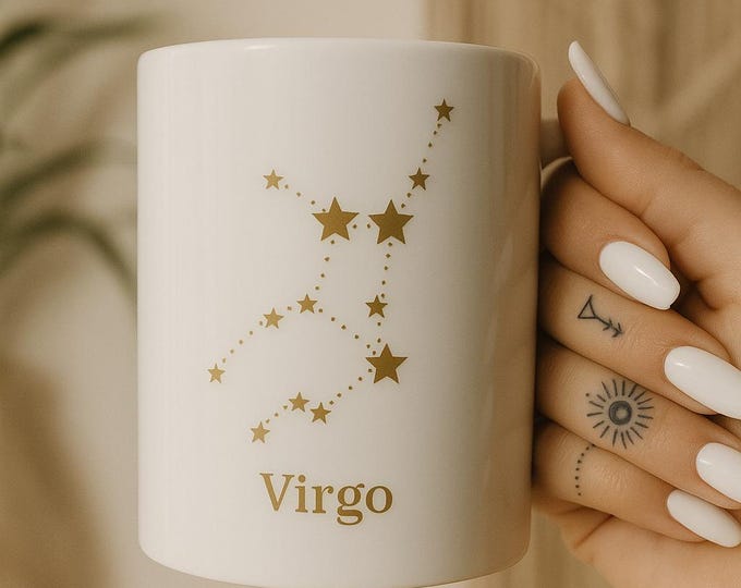 Virgo Constellation Mug: Gold Astrology Coffee Cup