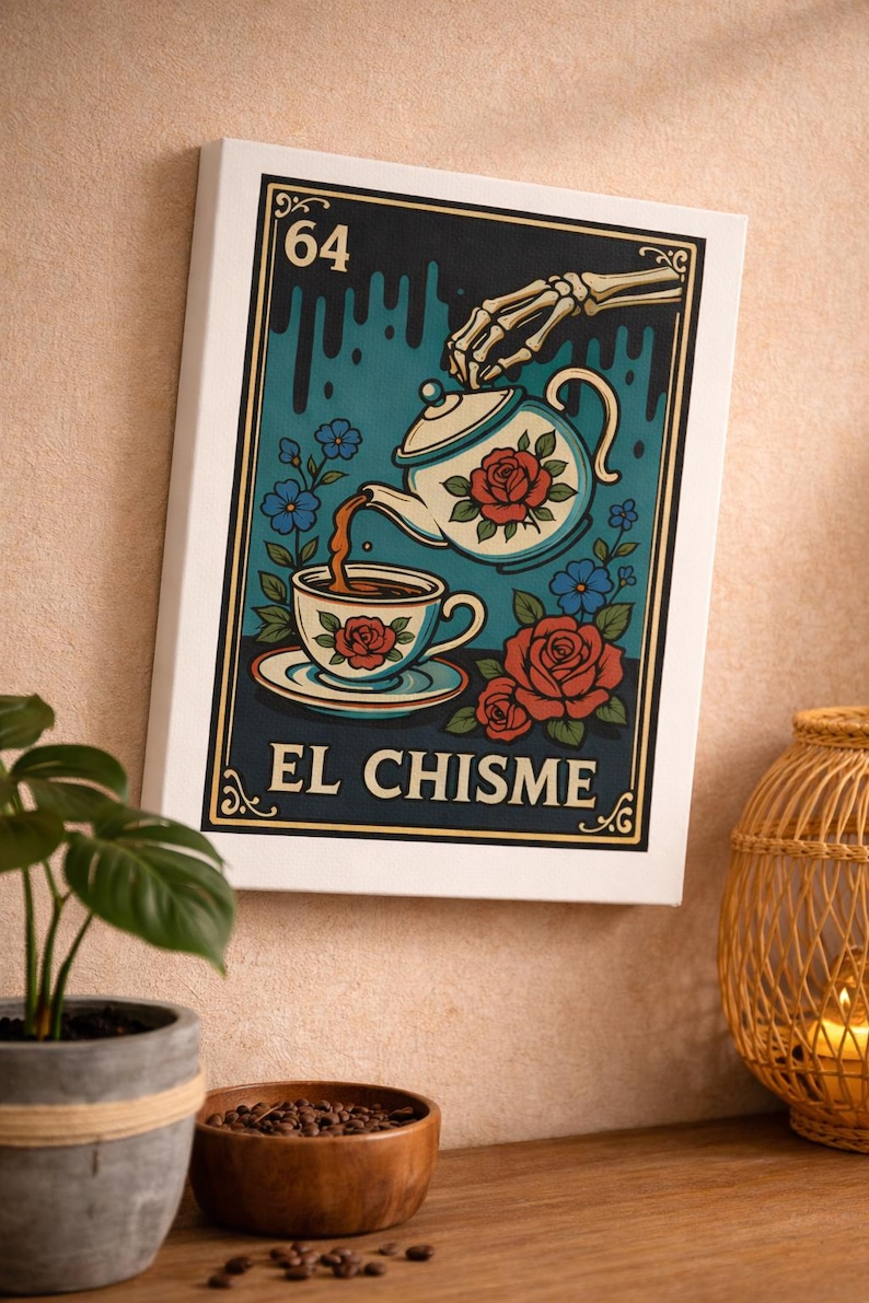 El Chisme Lotería Canvas Wall Art | Boho Coffee Bar Decor | Mexican Art Print image 4