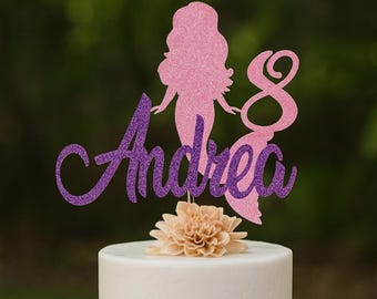 Personalized Mermaid Birthday Cake Topper: Glitter Under the Sea Party Decor