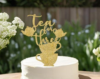 Adorno para tarta "Té para tres": Decoración para fiesta de tercer cumpleaños
