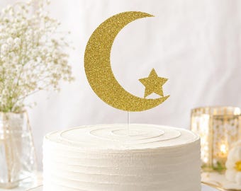 Décoration pour gâteau lune et étoiles scintillantes : décoration de baby shower céleste