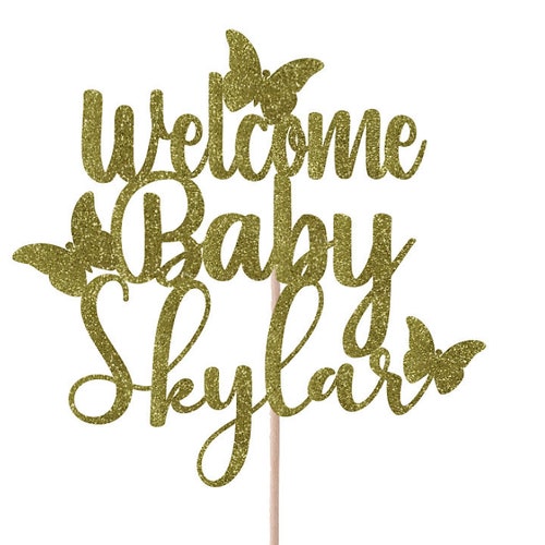 Personalized Baby Shower Cake Topper Gold Silver Butterfly Etsy
