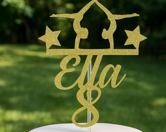 Adorno para tarta de gimnasia personalizado: Decoración con purpurina para fiesta de gimnastas