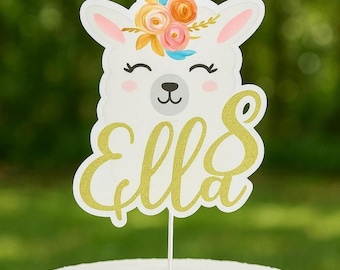 Personalisierte Lama Cake Topper: Boho Blumen Geburtstag Party Dekoration