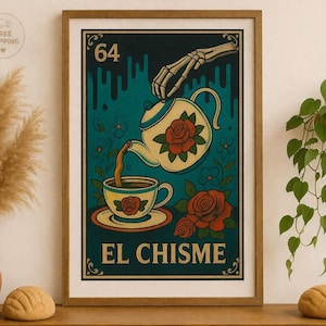 El Chisme Lotería Canvas Wall Art | Boho Coffee Bar Decor | Mexican Art Print image 1