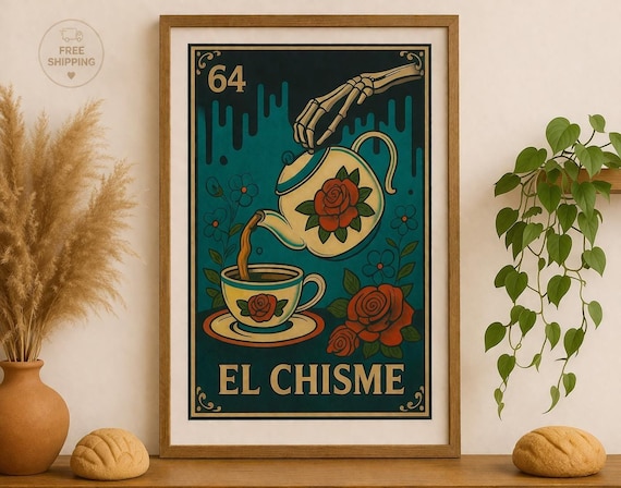 El Chisme Lotería Canvas Wall Art | Boho Coffee Bar Decor | Mexican Art Print