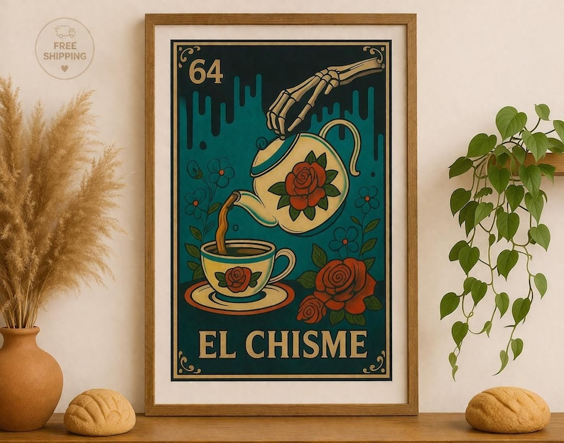 El Chisme Lotería Canvas Wall Art | Boho Coffee Bar Decor | Mexican Art Print image 1