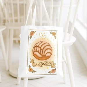 La Concha Lotería Tote Bag Pan Dulce Mexican Pastry Design Cute Canvas Bag with Flowers & Ribbon Multiple Sizes Available