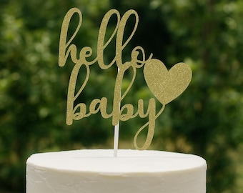 Glitzer Hello Baby Tortenstecker: Babypartydekoration