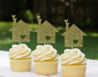 Glitter House Cupcake Toppers: New Home Party Decor - 12ct