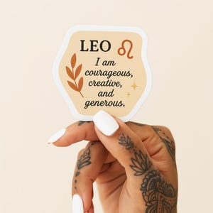 Leo Zodiac Sticker Courageous Creative Generous Astrology Affirmation Sticker Boho Zodiac Sign Decal Leo Gift | Laptop Water Bottle Sticker