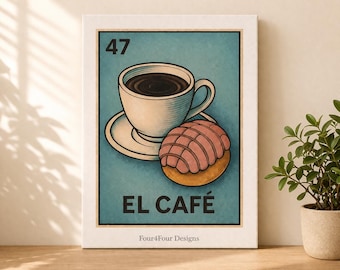 El Café Lotería Canvas Wall Art | Coffee Bar Decor | Mexican Kitchen Wall Art | Cafecito Decor | Latin Home | Coffee Print