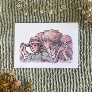 May include: A hand-drawn illustration of two people sitting together. The person on the left is wearing a straw hat and a long-sleeved shirt. The person on the right is wearing a long-sleeved shirt and has their hair pulled back. Both people are smiling.