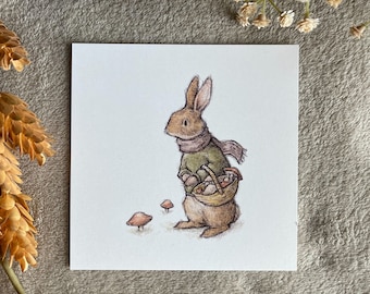 キノコを収穫するウサギ