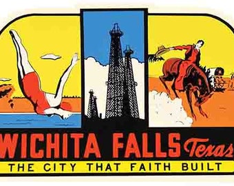 Vintage Style Wichita Falls TX Texas Travel Decal sticker