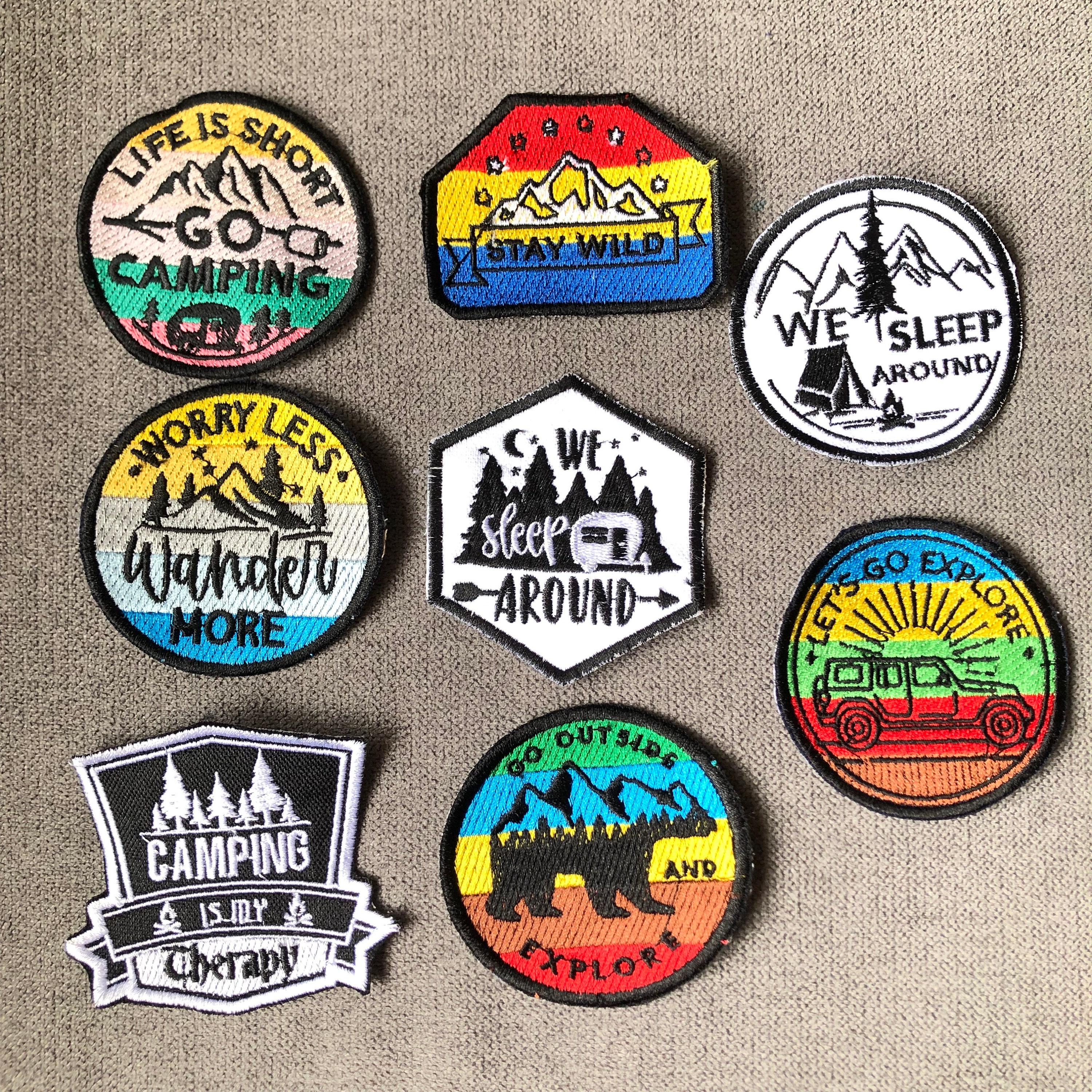 Set of 10pcs Bulk Lot Pack Fun Patches Outdoor Camping Explore Collection Embroidered  Iron on Patch Badge 5-8cm 2-3inch 