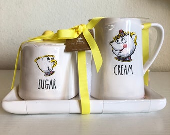 RAE DUNN Disney Beauty and the Beast Mrs. Potts and Chip Cream & Sugar Set and coffee mug Mothers Day gift Birthday gift for her, new home