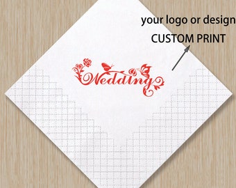 Servilletas impresas personalizadas Servilletas de cóctel personalizadas de primera calidad Miden 4,3 x 4,3 pulgadas (plegadas) Personalícelas con su logotipo o diseño