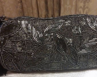 Gorgeous Carla Marchi Black Beaded Barrel/Roll Evening Bag