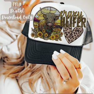 Crazy Heifer Hat Patch PNG, Womens Hat Patch, DTF Hat Patch Png, Faux Embroidery PNG, Trucker Hat Bar Patch
