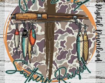 Camiseta camuflada Southern Fishing PNG, design infantil (download digital)