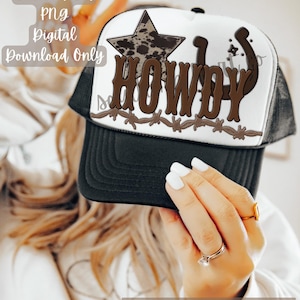 Howdy PNG, Western Trucker Hat Patch, Country Hat Patch PNG, Faux Embroidery  PNG