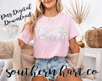 Teacher Grandmillennial Coquette Bow PNG, Preppy Aesthetic Sublimation File