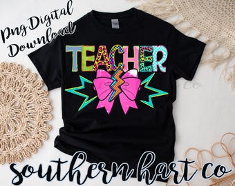 Neon Teacher Shirt PNG, Back to School (Digital Download)