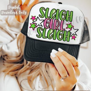 Sleigh Girl Sleigh Hat Patch PNG, Christmas Hat Patch, Santa Hat Patch PNG,
