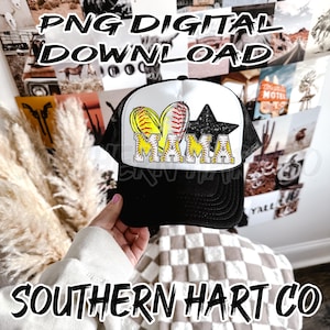 Baseball Softball Mama Hut Patch PNG, Faux Stickerei (Digitaler Download)